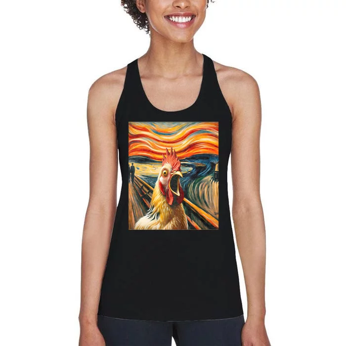 Expressionist Scream Chicken Lovers | Artistic Chicken Women's Racerback Tank