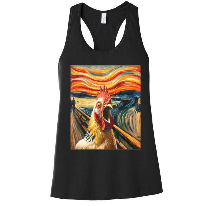 Expressionist Scream Chicken Lovers | Artistic Chicken Women's Racerback Tank