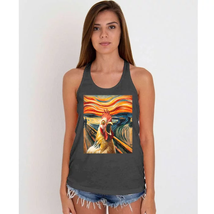 Expressionist Scream Chicken Lovers | Artistic Chicken Women's Knotted Racerback Tank