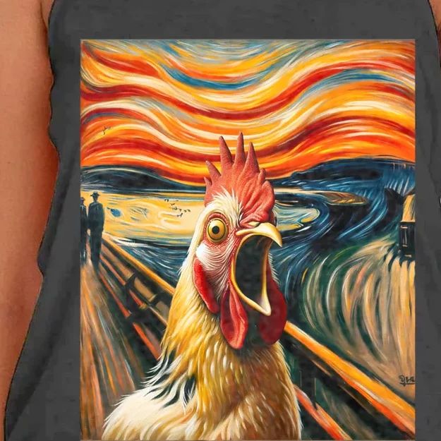 Expressionist Scream Chicken Lovers | Artistic Chicken Women's Knotted Racerback Tank