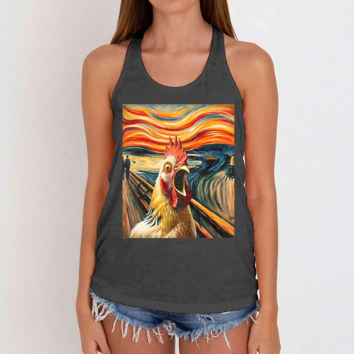 Expressionist Scream Chicken Lovers | Artistic Chicken Women's Knotted Racerback Tank