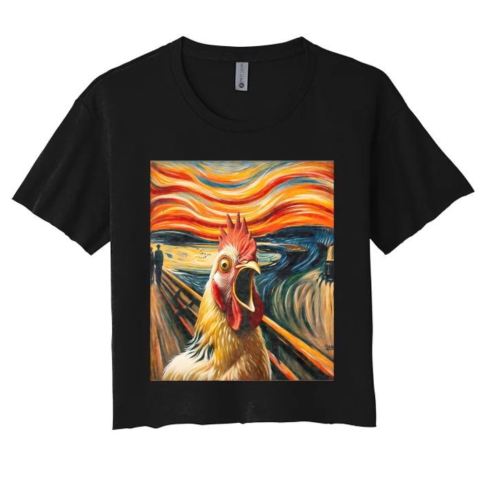 Expressionist Scream Chicken Lovers | Artistic Chicken Women's Crop Top Tee