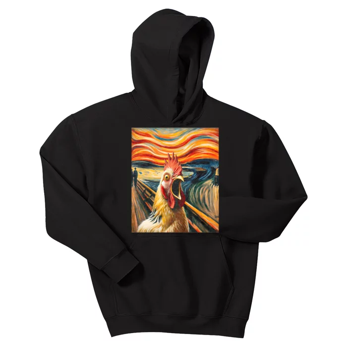 Expressionist Scream Chicken Lovers | Artistic Chicken Kids Hoodie