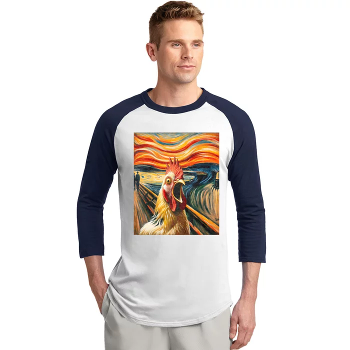 Expressionist Scream Chicken Lovers | Artistic Chicken Baseball Sleeve Shirt