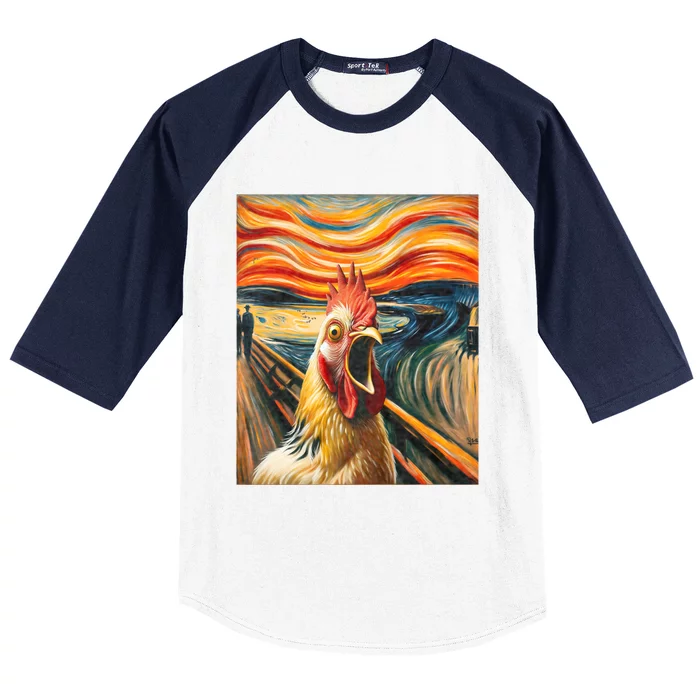 Expressionist Scream Chicken Lovers | Artistic Chicken Baseball Sleeve Shirt