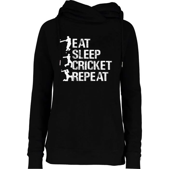 Eat Sleep Cricket Repeat Gift Sports Womens Funnel Neck Pullover Hood