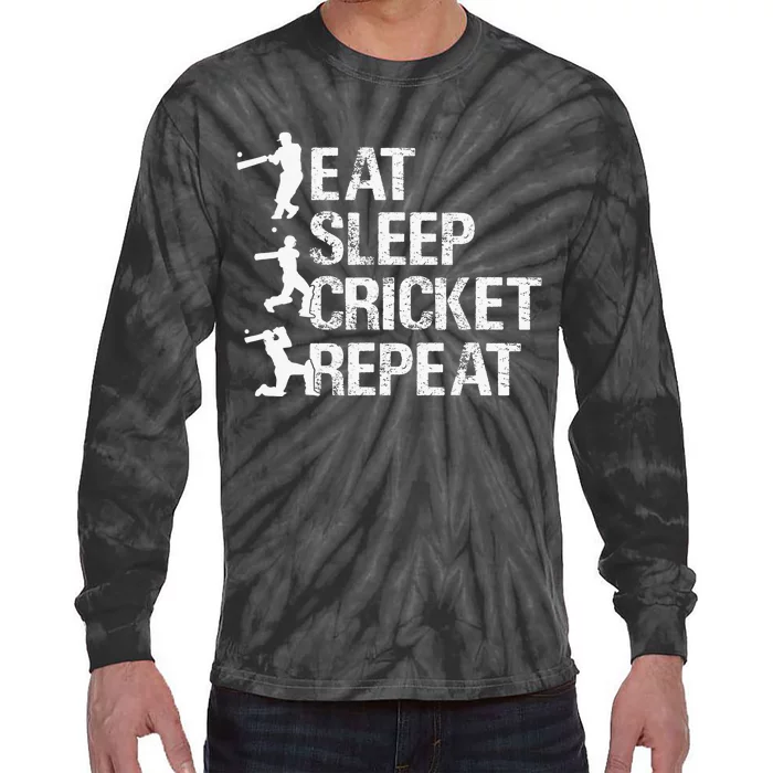 Eat Sleep Cricket Repeat Gift Sports Tie-Dye Long Sleeve Shirt