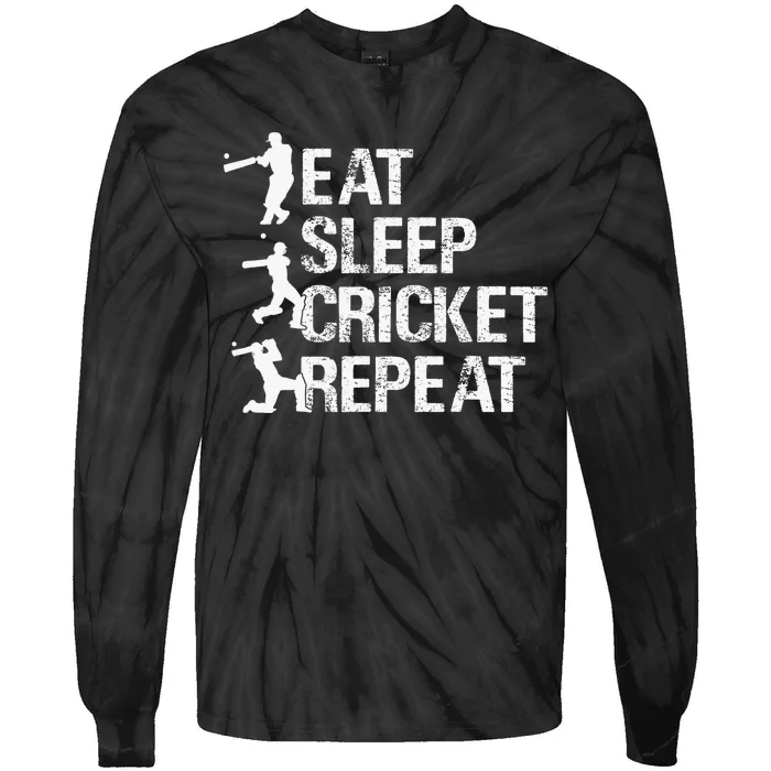 Eat Sleep Cricket Repeat Gift Sports Tie-Dye Long Sleeve Shirt