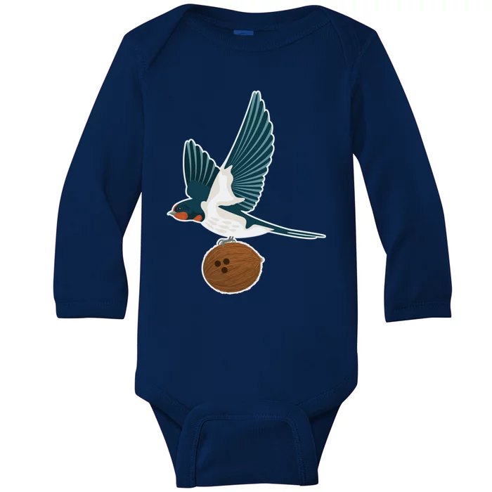 European Swallow Carrying A Coconut Holy Grail Great Gift Baby Long Sleeve Bodysuit