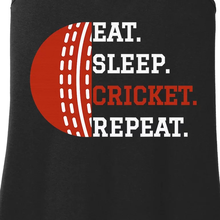 Eat Sleep Cricket Repeat Player Lover Fan Funny Ladies Essential Tank