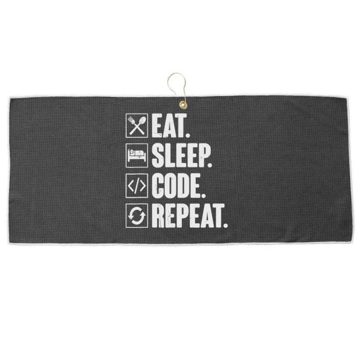 Eat Sleep Code Repeat Funny Coding Coder Programmer Large Microfiber Waffle Golf Towel