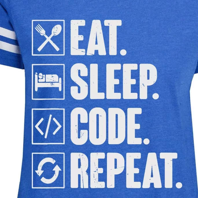 Eat Sleep Code Repeat Funny Coding Coder Programmer Enza Ladies Jersey Football T-Shirt