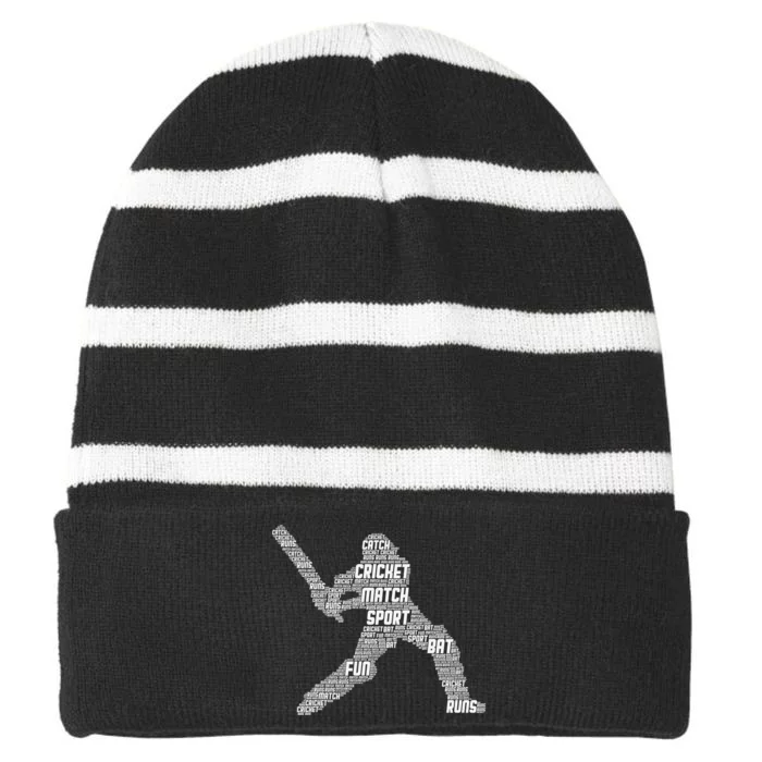 Eat Sleep Cricket Repeat Retro Cricket Striped Beanie with Solid Band