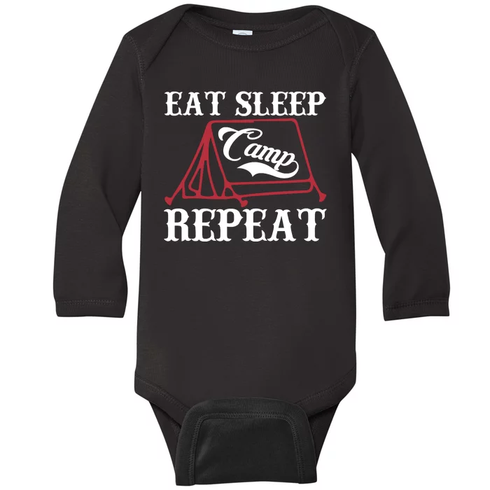 Eat Sleep Camp Repeat Baby Long Sleeve Bodysuit