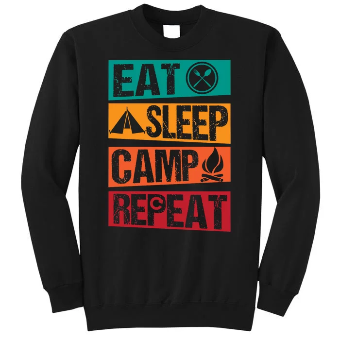 Eat Sleep Camp Repeat Funny Camping Vintage Retro Sweatshirt