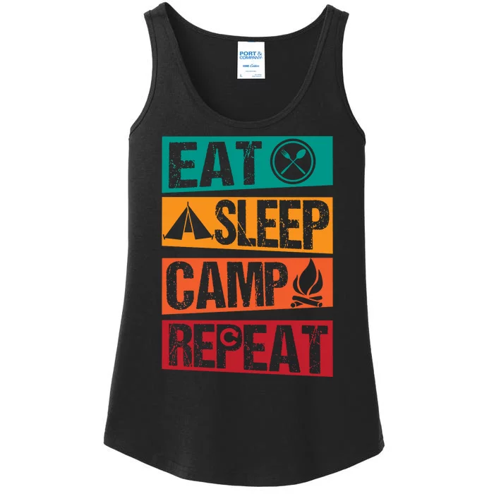 Eat Sleep Camp Repeat Funny Camping Vintage Retro Ladies Essential Tank