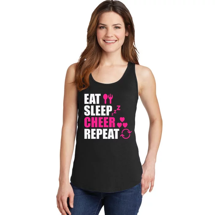 Eat Sleep Cheer Repeat Funny Cheerleader Cheering Squad Gag Ladies Essential Tank