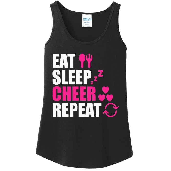 Eat Sleep Cheer Repeat Funny Cheerleader Cheering Squad Gag Ladies Essential Tank