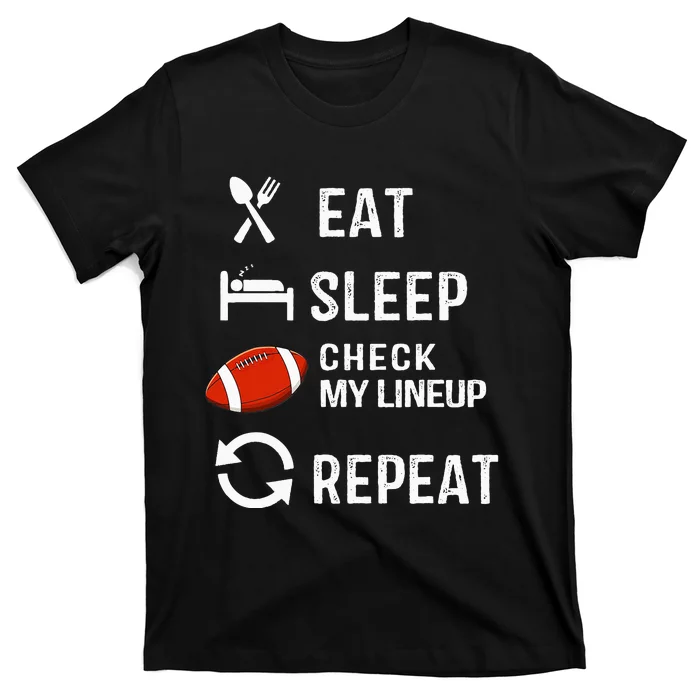 Eat Sleep Check My Lineup Repeat Retro Fantasy Football T-Shirt