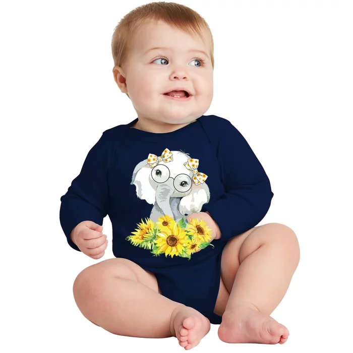 Elephant Sunflower Cute Elephant Love Sunflower Baby Long Sleeve Bodysuit