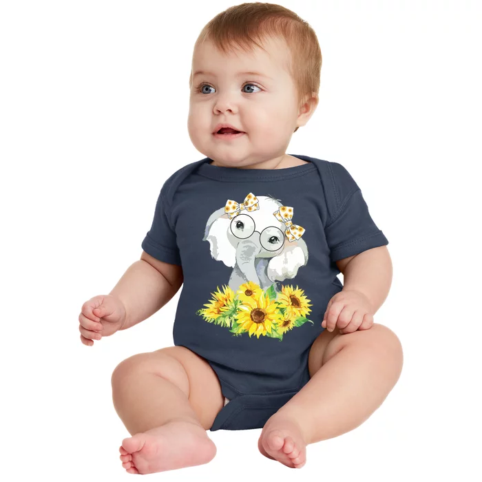 Elephant Sunflower Cute Elephant Love Sunflower Baby Bodysuit