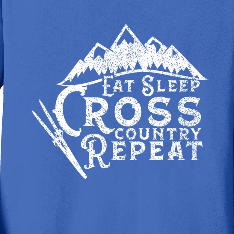 Eat Sleep Cross Country Repeat Xc Skiing CrossCountry Ski Gift Kids Long Sleeve Shirt