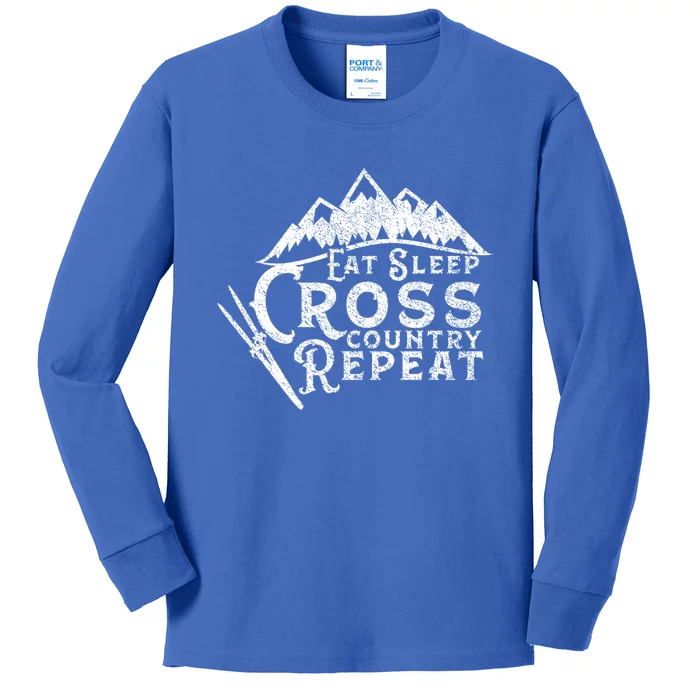 Eat Sleep Cross Country Repeat Xc Skiing CrossCountry Ski Gift Kids Long Sleeve Shirt