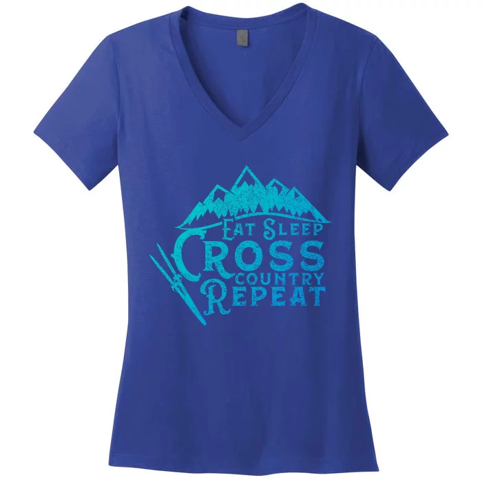 Eat Sleep Cross Country Repeat Xc Skiing CrossCountry Ski Gift Women's V-Neck T-Shirt