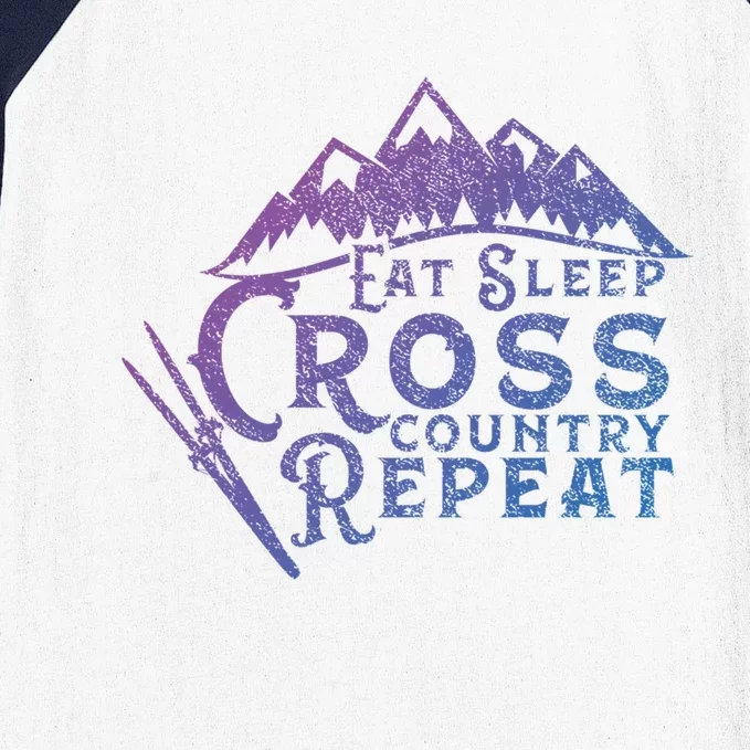 Eat Sleep Cross Country Repeat Xc Skiing CrossCountry Ski Gift Baseball Sleeve Shirt