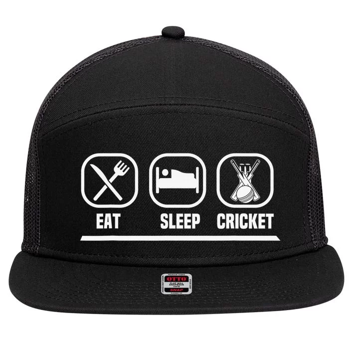 Eat Sleep Cricket Repeat Vintage Style Cricket Coach Player 7 Panel Mesh Trucker Snapback Hat