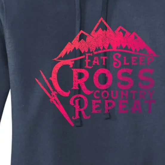 Eat Sleep Cross Country Repeat Xc Skiing CrossCountry Ski Gift Women's Pullover Hoodie