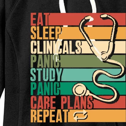 Eat Sleep Clinicals Panic Care Plans Nursing Cna Nurse Meaningful Gift Women's Fleece Hoodie