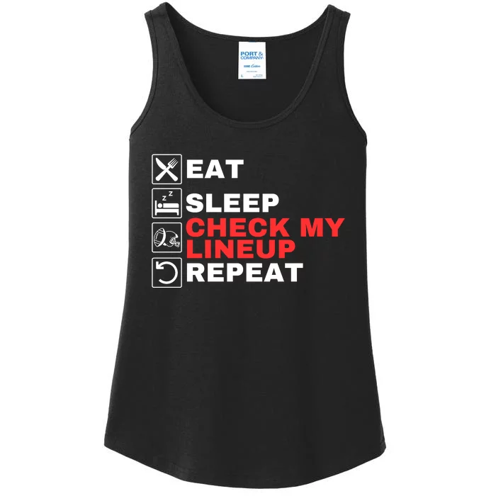 Eat Sleep Check My Lineup Repeat Fantasy Football Design Fantasy Football Guru Ladies Essential Tank