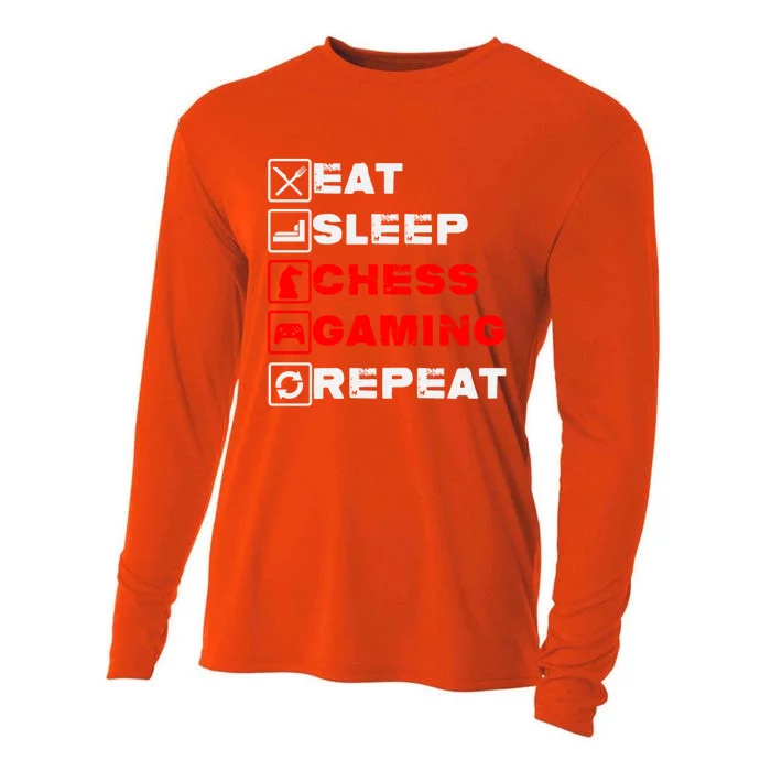 Eat Sleep Chess Gaming Repeat Funny Chess And Gaming Lover Gift Cooling Performance Long Sleeve Crew