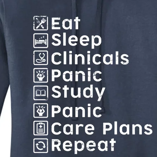 Eat Sleep Clinicals Panic Study Repeat Nurse Cute Gift Women's Pullover Hoodie