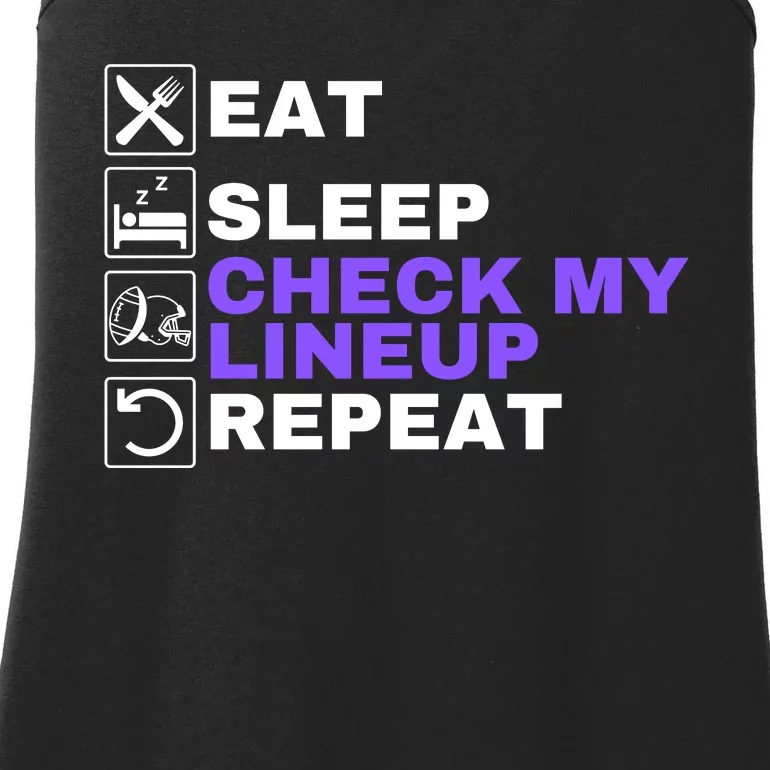 Eat Sleep Check My Lineup Repeat Fantasy Football Design Fantasy Football Wizard Ladies Essential Tank