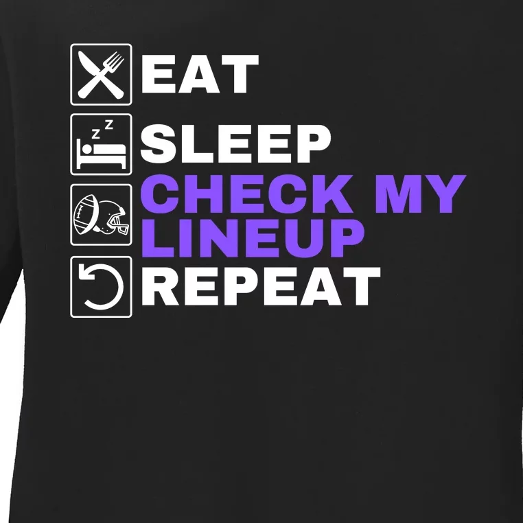 Eat Sleep Check My Lineup Repeat Fantasy Football Design Fantasy Football Wizard Ladies Long Sleeve Shirt