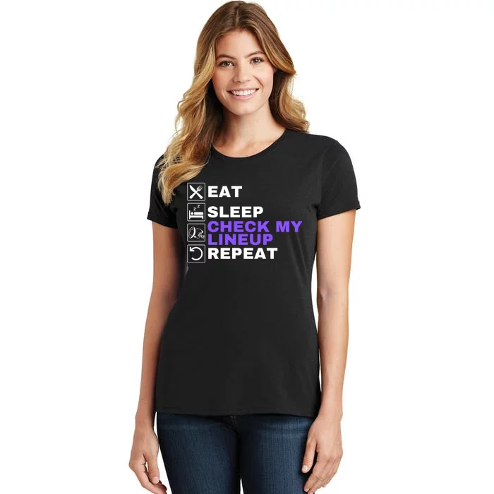 Eat Sleep Check My Lineup Repeat Fantasy Football Design Fantasy Football Wizard Women's T-Shirt