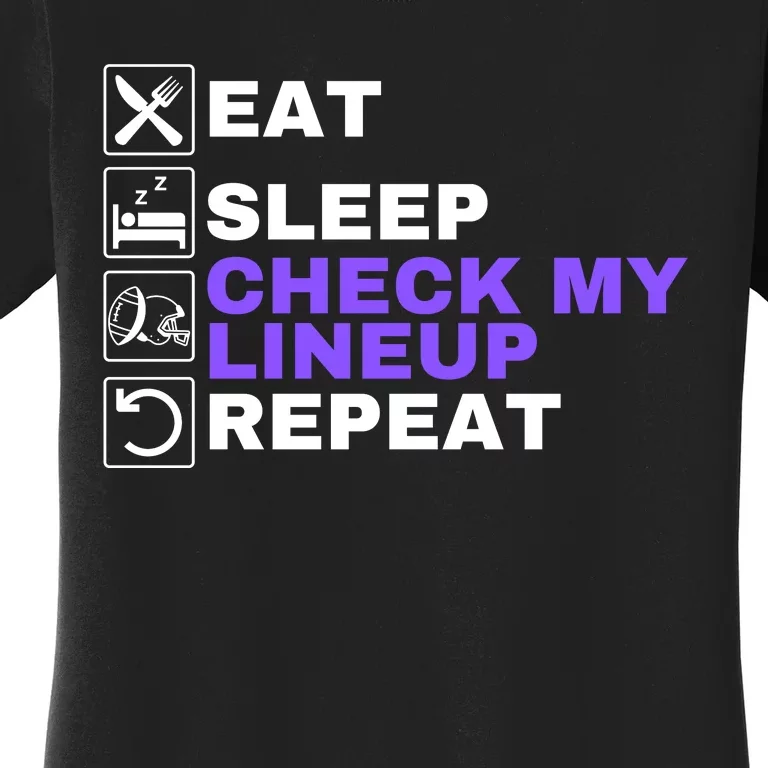 Eat Sleep Check My Lineup Repeat Fantasy Football Design Fantasy Football Wizard Women's T-Shirt