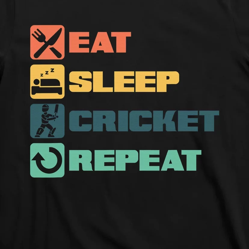 Eat Sleep Cricket Repeat Cricketer Bat Ball Game Bowle T-Shirt