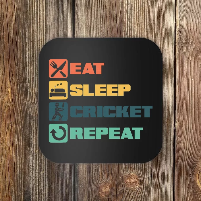 Eat Sleep Cricket Repeat Cricketer Bat Ball Game Bowle Coaster