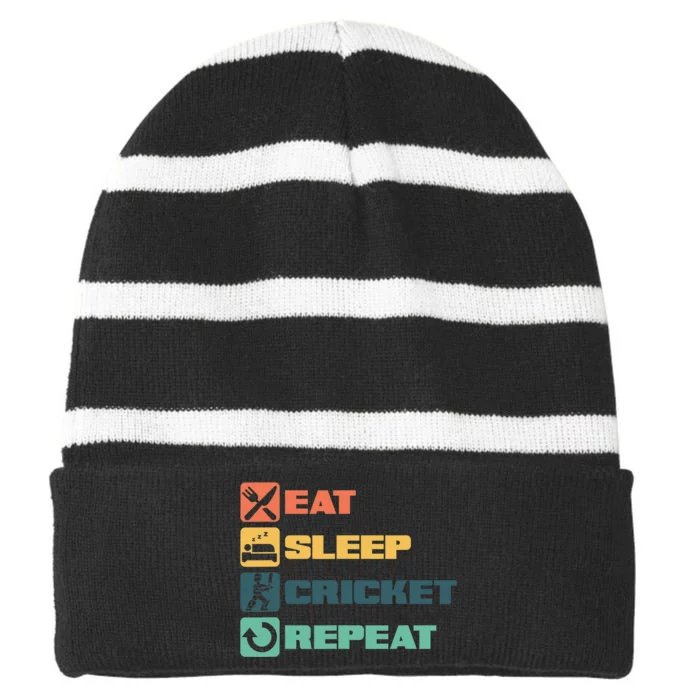 Eat Sleep Cricket Repeat Cricketer Bat Ball Game Bowle Striped Beanie with Solid Band