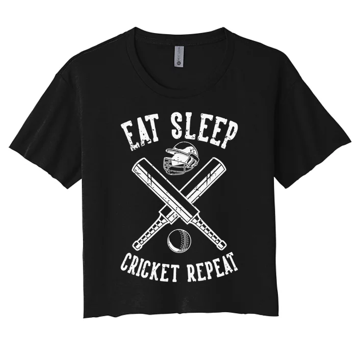 Eat Sleep Cricket Repea Cricketer Batsman Batting Bowling Women's Crop Top Tee