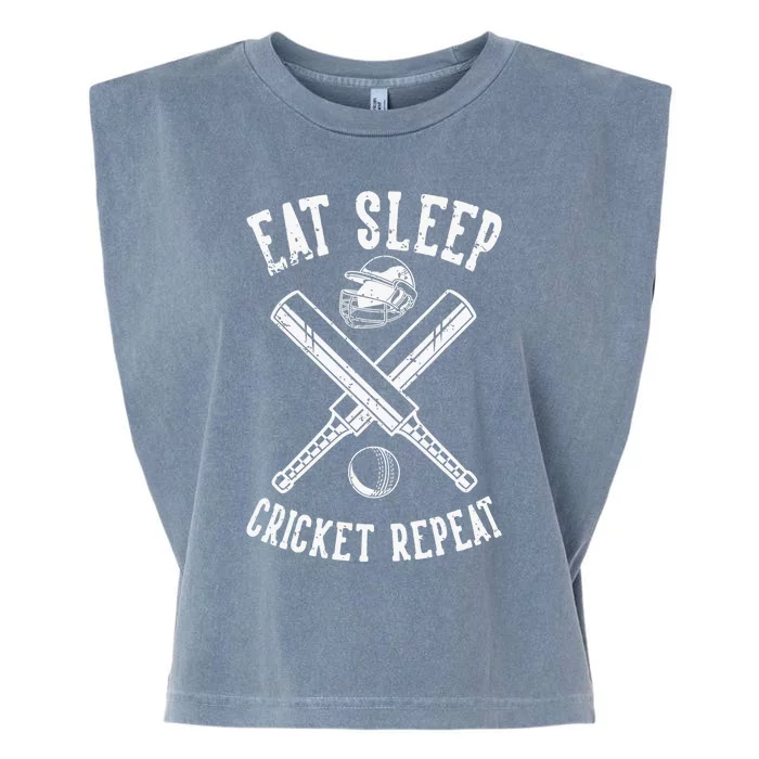 Eat Sleep Cricket Repea Cricketer Batsman Batting Bowling Garment-Dyed Women's Muscle Tee