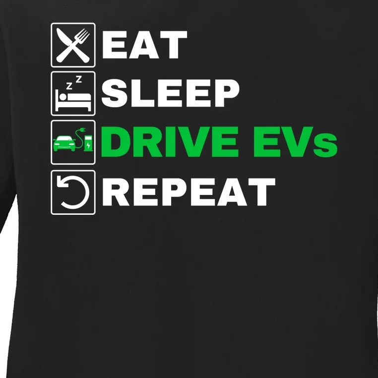 Eat Sleep Drive EVs, Drive Electric, Funny Electric Vehicle Ladies Long Sleeve Shirt