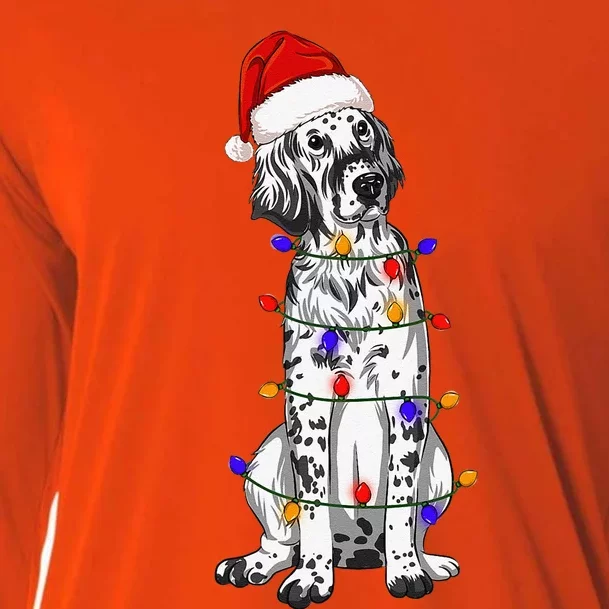 English Setter Dog Christmas Wearing Hat Santa Lights Cooling Performance Long Sleeve Crew