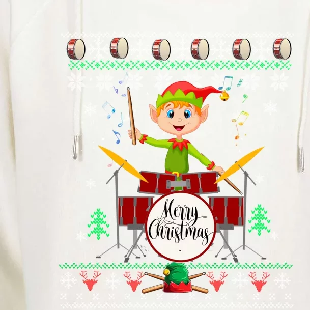 Elf Squad Drummer Ugly Christmas Drums Great Gift Drummer Musical Gift Womens Funnel Neck Pullover Hood