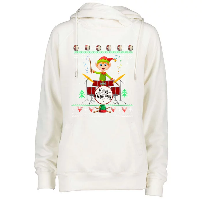 Elf Squad Drummer Ugly Christmas Drums Great Gift Drummer Musical Gift Womens Funnel Neck Pullover Hood