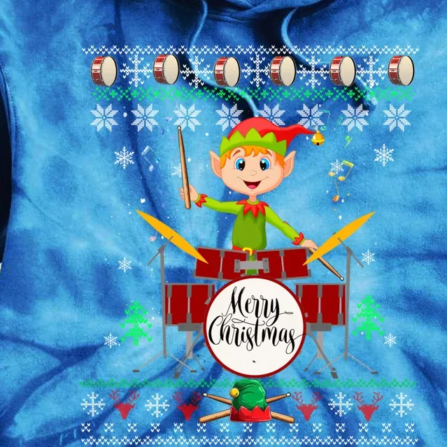 Elf Squad Drummer Ugly Christmas Drums Great Gift Drummer Musical Gift Tie Dye Hoodie