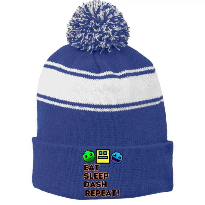 Eat Sleep Dash Repeat Video Game Geometry Video Gamer Stripe Pom Pom Beanie